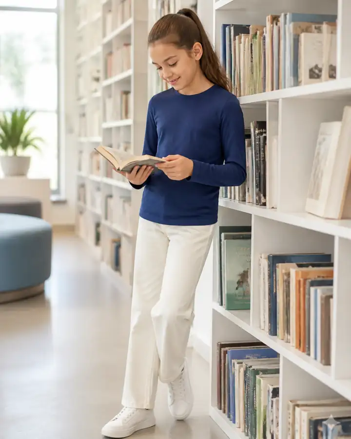İndigo Unisex Çocuk Bisiklet Yaka Uzun Kollu Tişört - Okul Stili (Kız Çocuk)