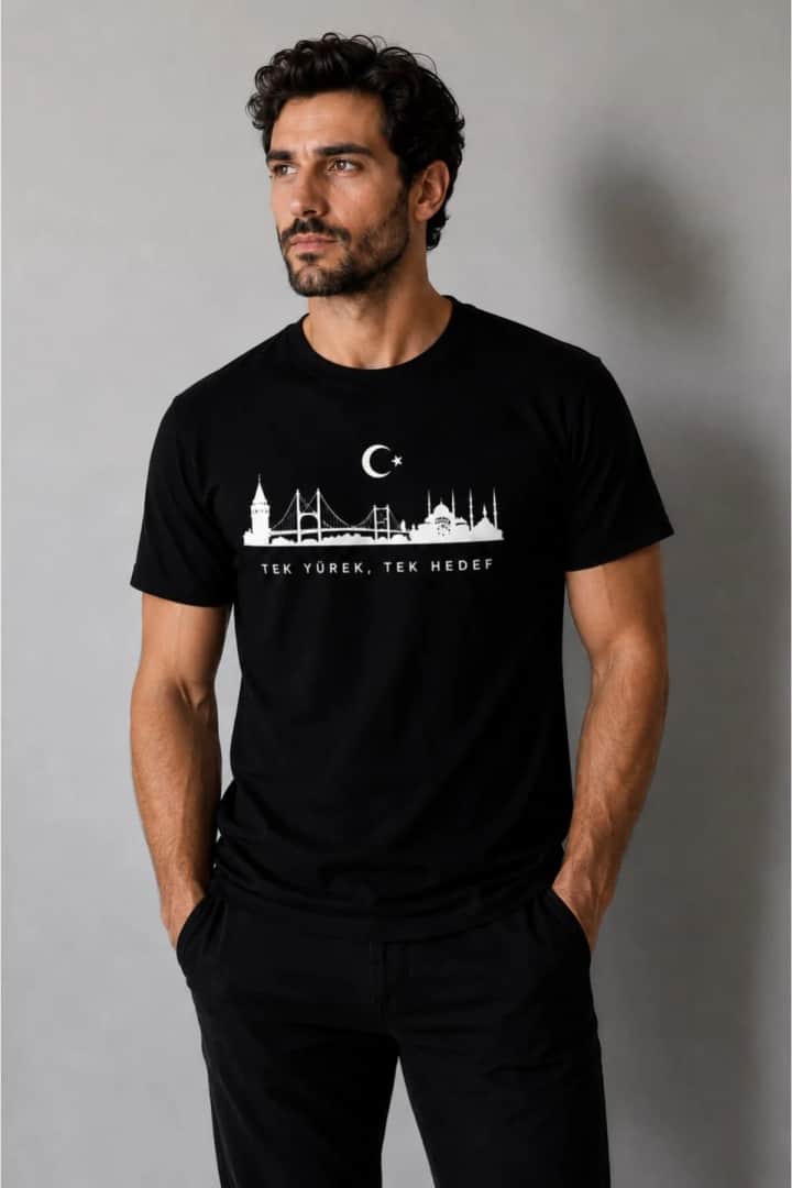 İncili Tekstil Türkiye Temalı Dünya Kupası Baskılı Slim Fit Erkek Tişört %100 Pamuklu Penye Dijital Baskı - Siyah Baskı 3