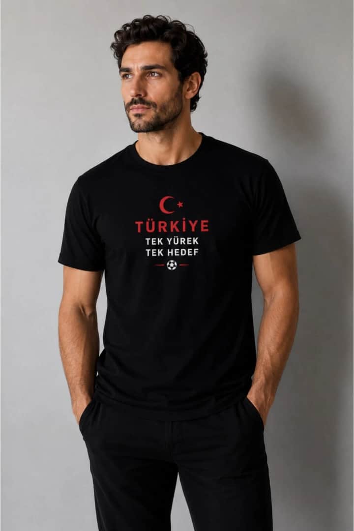 İncili Tekstil Türkiye Temalı Dünya Kupası Baskılı Slim Fit Erkek Tişört %100 Pamuklu Penye Dijital Baskı - Siyah Baskı 4