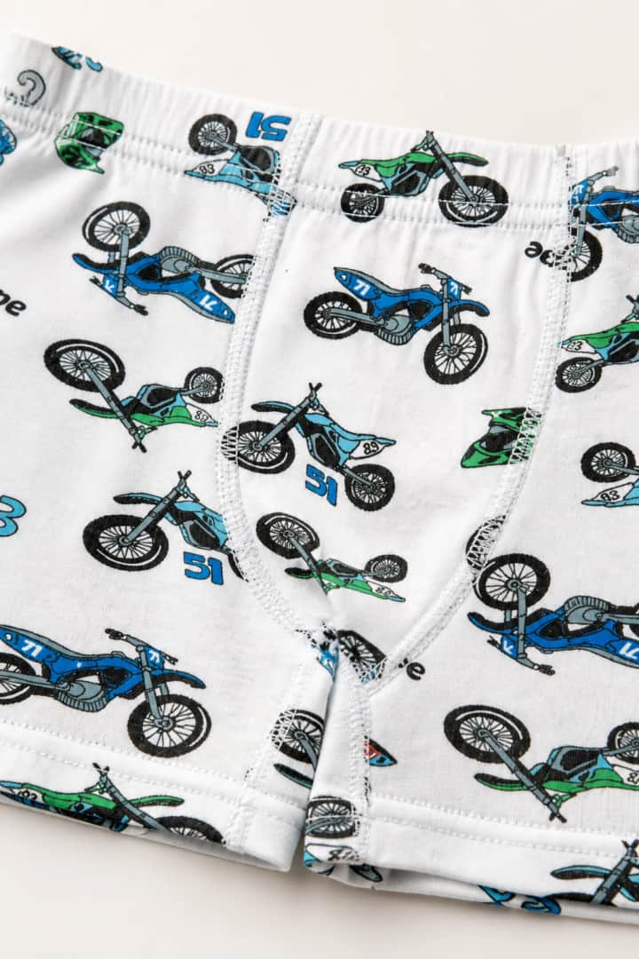 Erkek Çocuk Beyaz Motokros Desenli Pamuklu Boxer – görsel 3