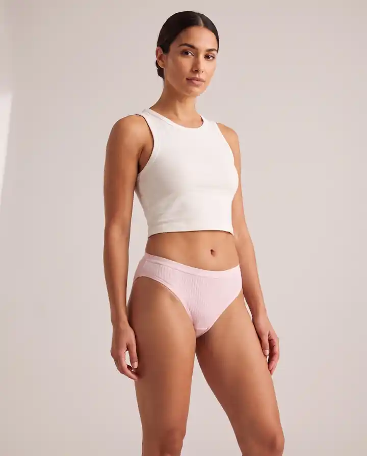Kadın Pudra Pembe Ribana (Fitilli) Pamuklu Esnek Bikini Külot