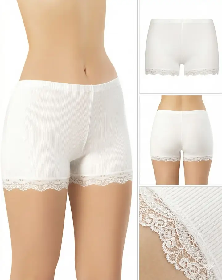 İncili Tekstil Kadın 3'lü Dantel Paçalı Fitilli Boxer Şort Seti - Siyah, Gri, Beyaz – görsel 4