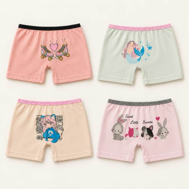 Kız Çocuk Pamuklu 12'li Paket Karışık Desenli Boxer Şort Külot Seti – görsel 2