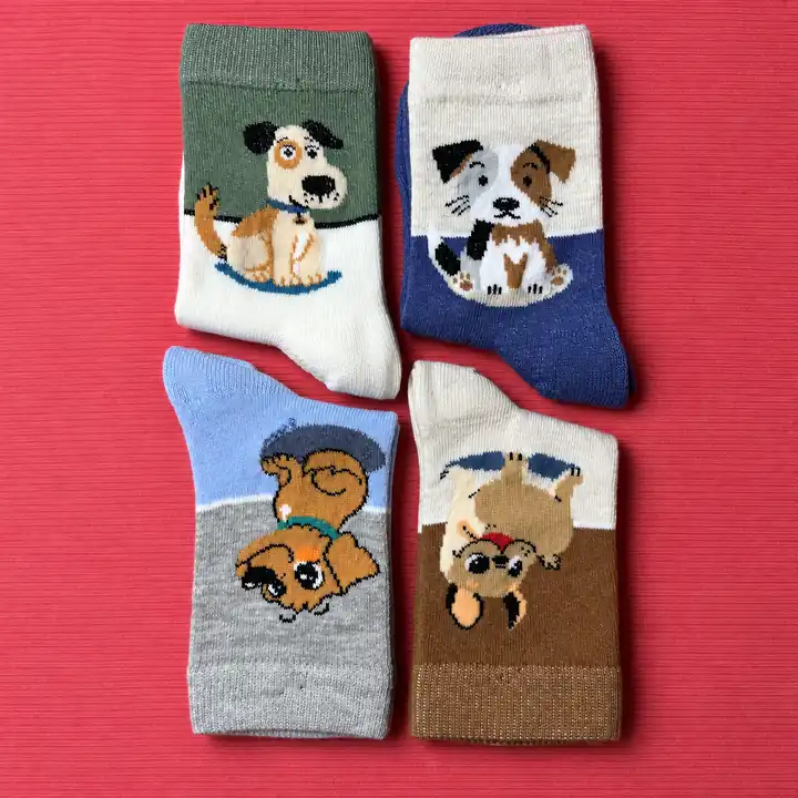 4'lü Set - Sevimli Köpek Desenli Dikişsiz Çocuk Çorabı | Soft Yıkama Pamuksu Yumuşak Dokulu Çorap – görsel 3