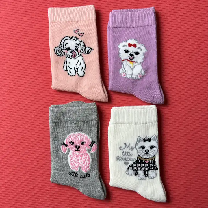 4'lü Set - Süslü Köpek Desenli Dikişsiz Çocuk Çorabı | My Little Princess Temalı Yumuşak Dokulu Kız Çorabı – görsel 2
