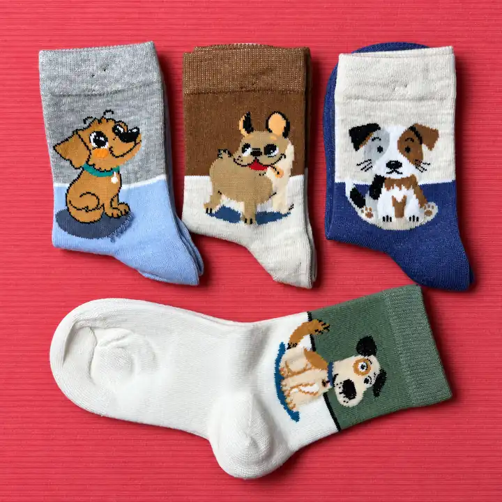 4'lü Set - Sevimli Köpek Desenli Dikişsiz Çocuk Çorabı | Soft Yıkama Pamuksu Yumuşak Dokulu Çorap – görsel 2