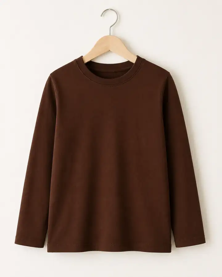 Kahve Unisex Çocuk Uzun Kollu Basic Tişört - Okula Dönüş Kombini (Kız Çocuk) – görsel 4