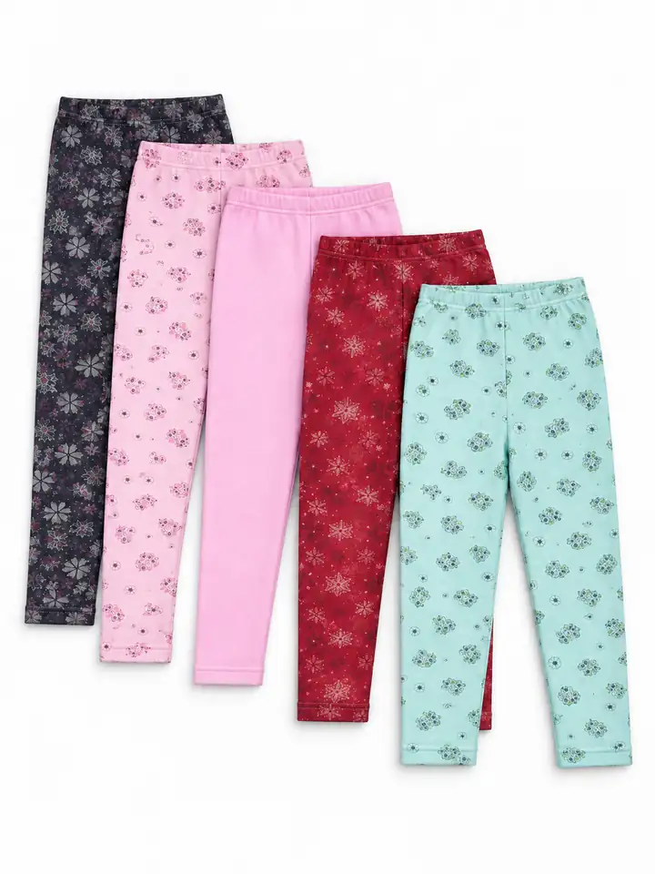 5'li Kız Çocuk İçi Şardonlu Kışlık Tayt - Pembe ve Mint Yeşili Set – görsel 4