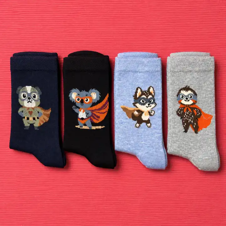 4'lü Set - Süper Kahraman Hayvanlar Desenli Dikişsiz Çocuk Çorabı | Koala ve Tembel Hayvan Figürlü Yumuşak Çorap – görsel 2