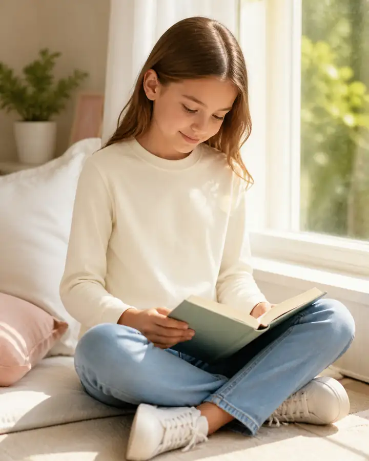 Krem Unisex Çocuk Basic Uzun Kollu Tişört - Yeni Dönem Stili (Kız Çocuk)