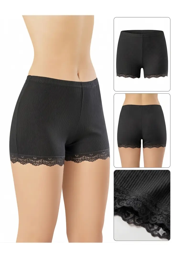 Kadın 3'lü Dantel Paçalı Fitilli Boxer Şort Seti – görsel 4