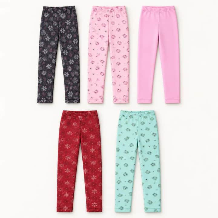 5'li Kız Çocuk İçi Şardonlu Kışlık Tayt - Pembe ve Mint Yeşili Set – görsel 2