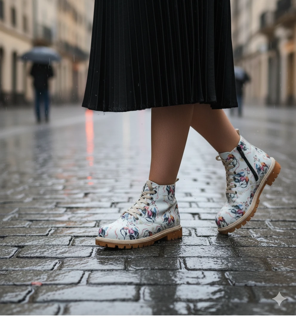 1106 Renkli Çiçek Baskılı Kışlık Bot