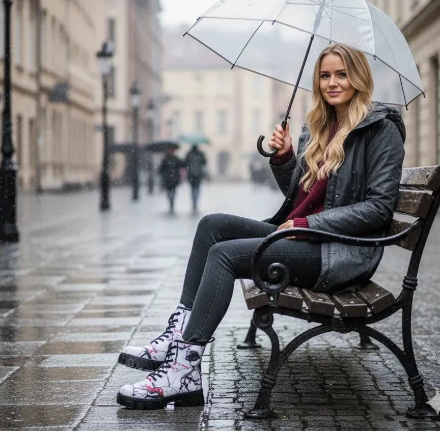 1104 Renkli Çizgiler Desenli Kışlık Uzun Bot