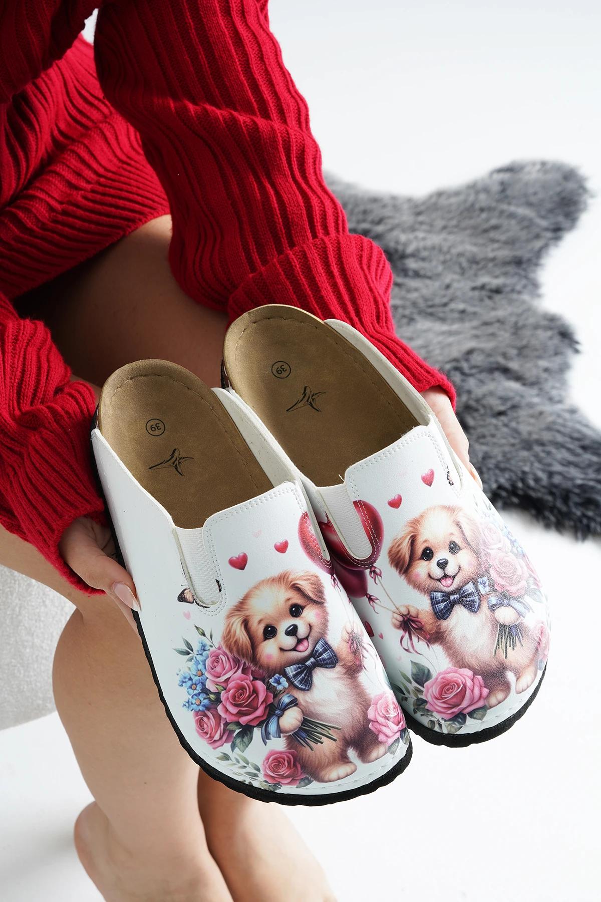8015 Sevimli Köpek Baskılı Sabo Terlik