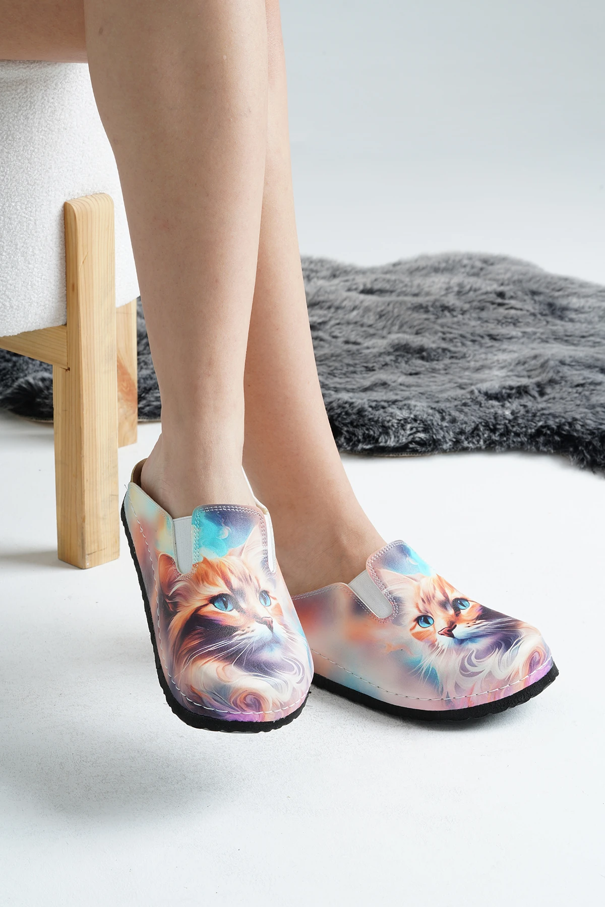 6302 Main Coon Baskılı Sabo Terlik