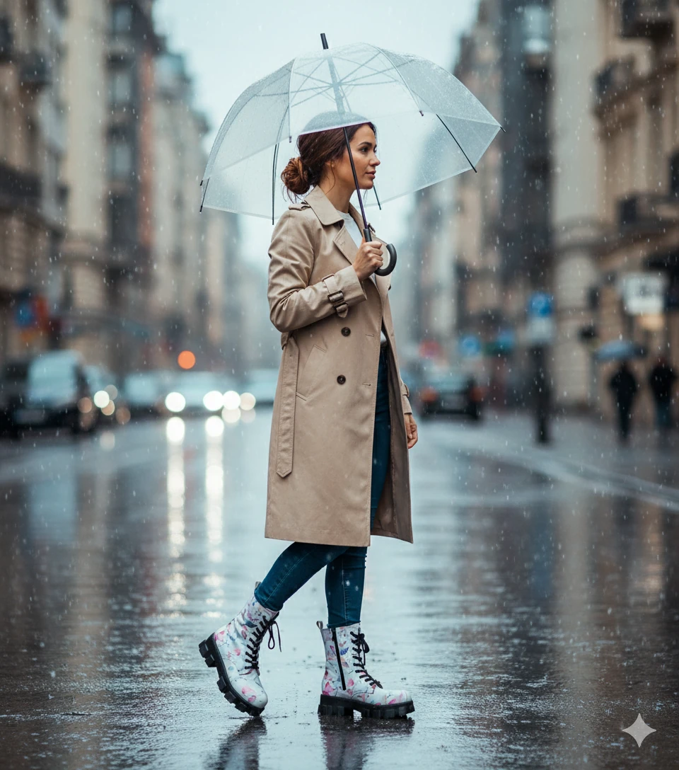 1102 Renkli Yapraklar Desenli Kışlık Uzun Bot