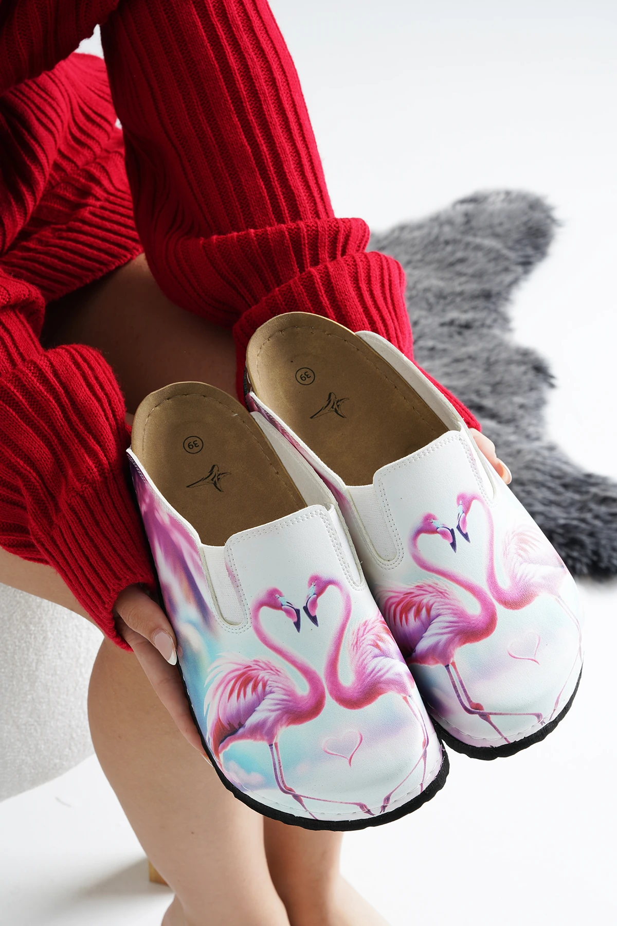 8049 Flamingo Baskılı Sabo Terlik