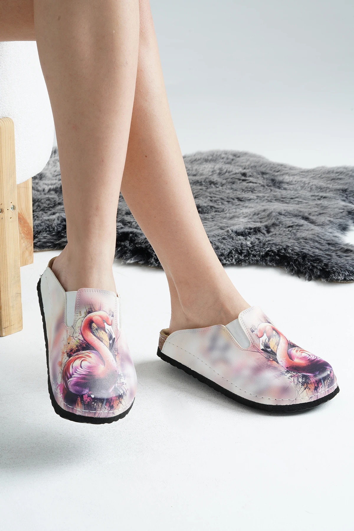 6354 Asil Flamingo Baskılı Sek Sabo Terlik