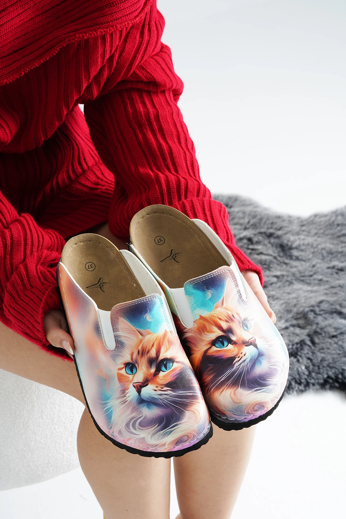 6302 Main Coon Baskılı Sabo Terlik