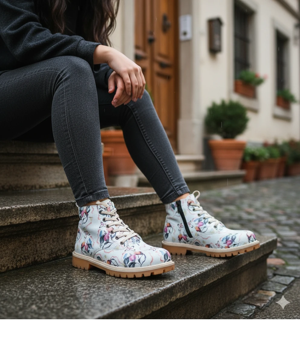 1106 Renkli Çiçek Baskılı Kışlık Bot