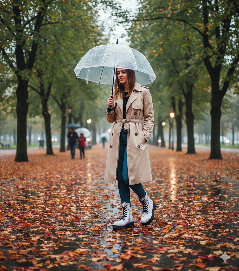 1102 Renkli Yapraklar Desenli Kışlık Uzun Bot