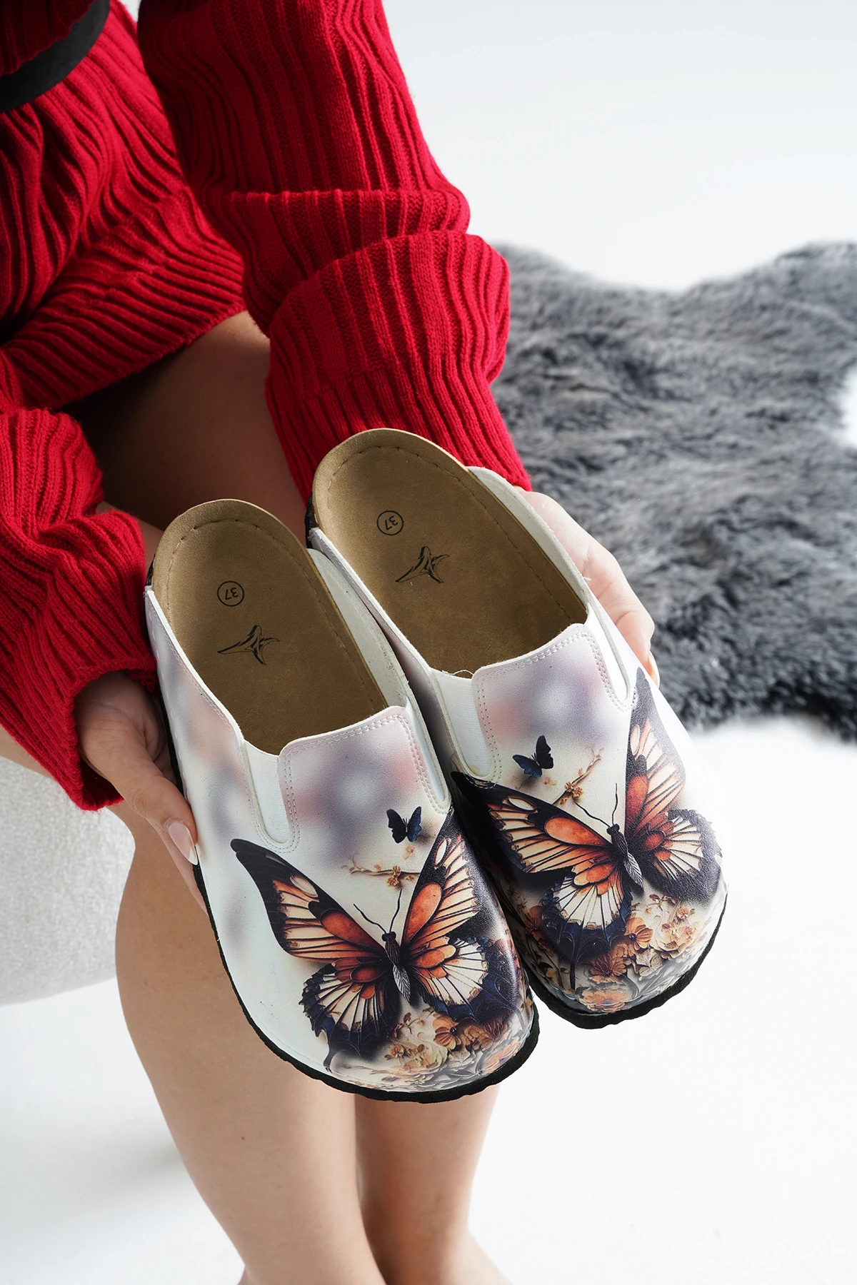 8016 Kelebek Baskılı Sabo Terlik