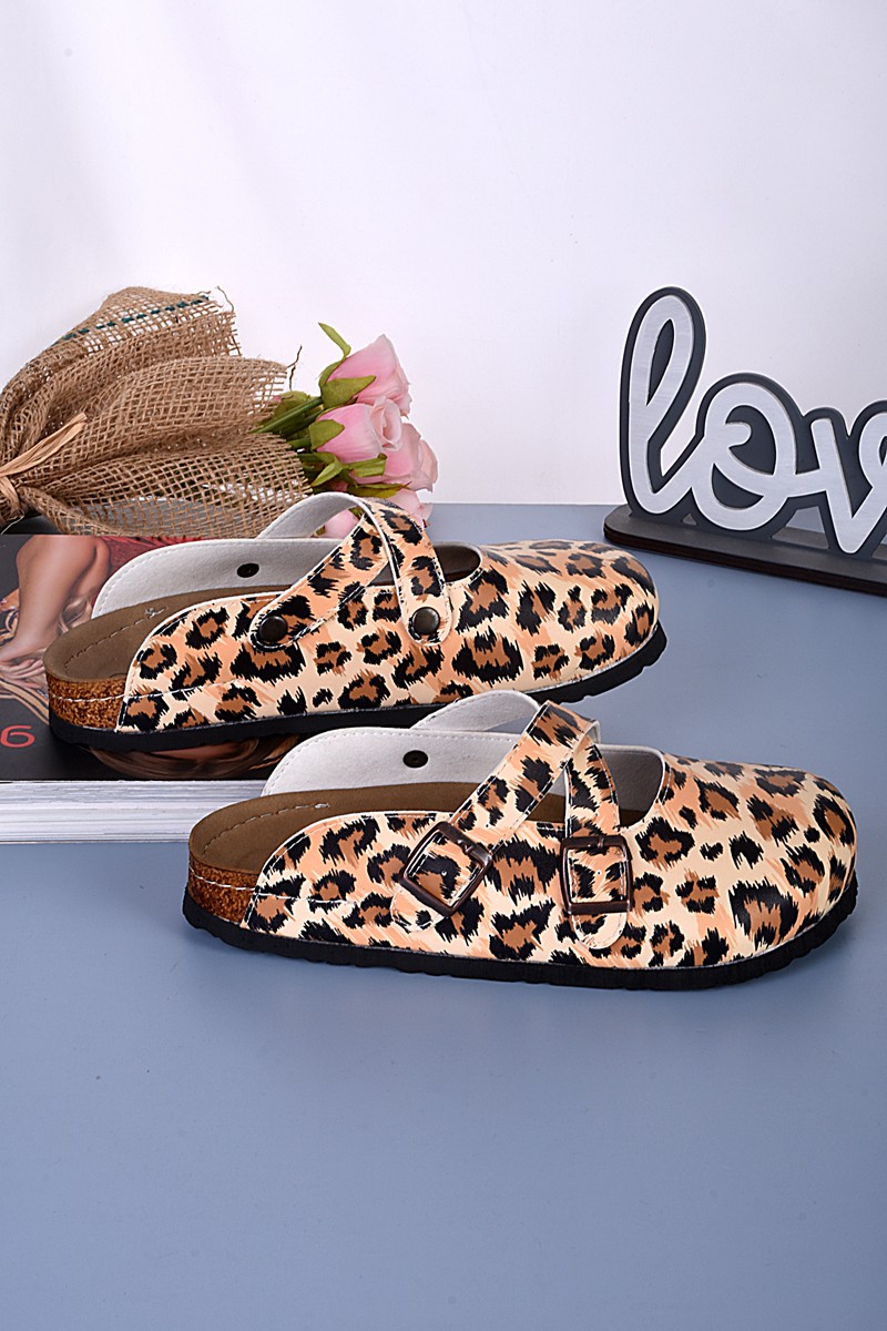 8103 Leopar Desenli Çapraz Sabo Terlik