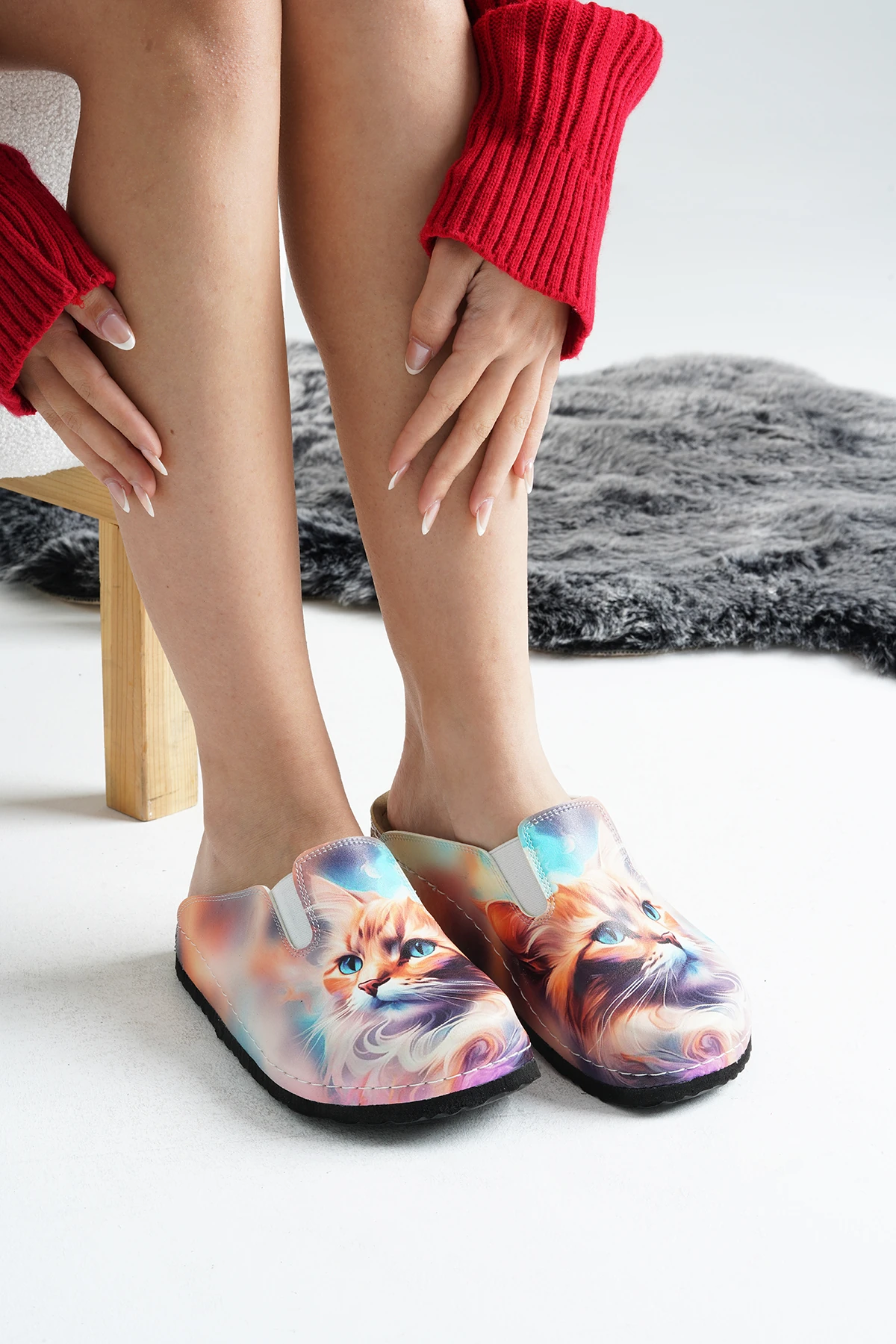 6302 Main Coon Baskılı Sabo Terlik