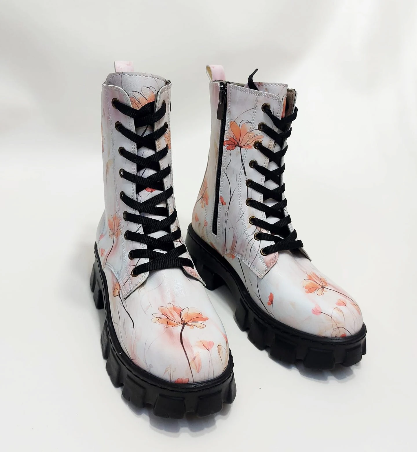 1101 Turuncu Çiçek Desenli Kışlık Uzun Bot