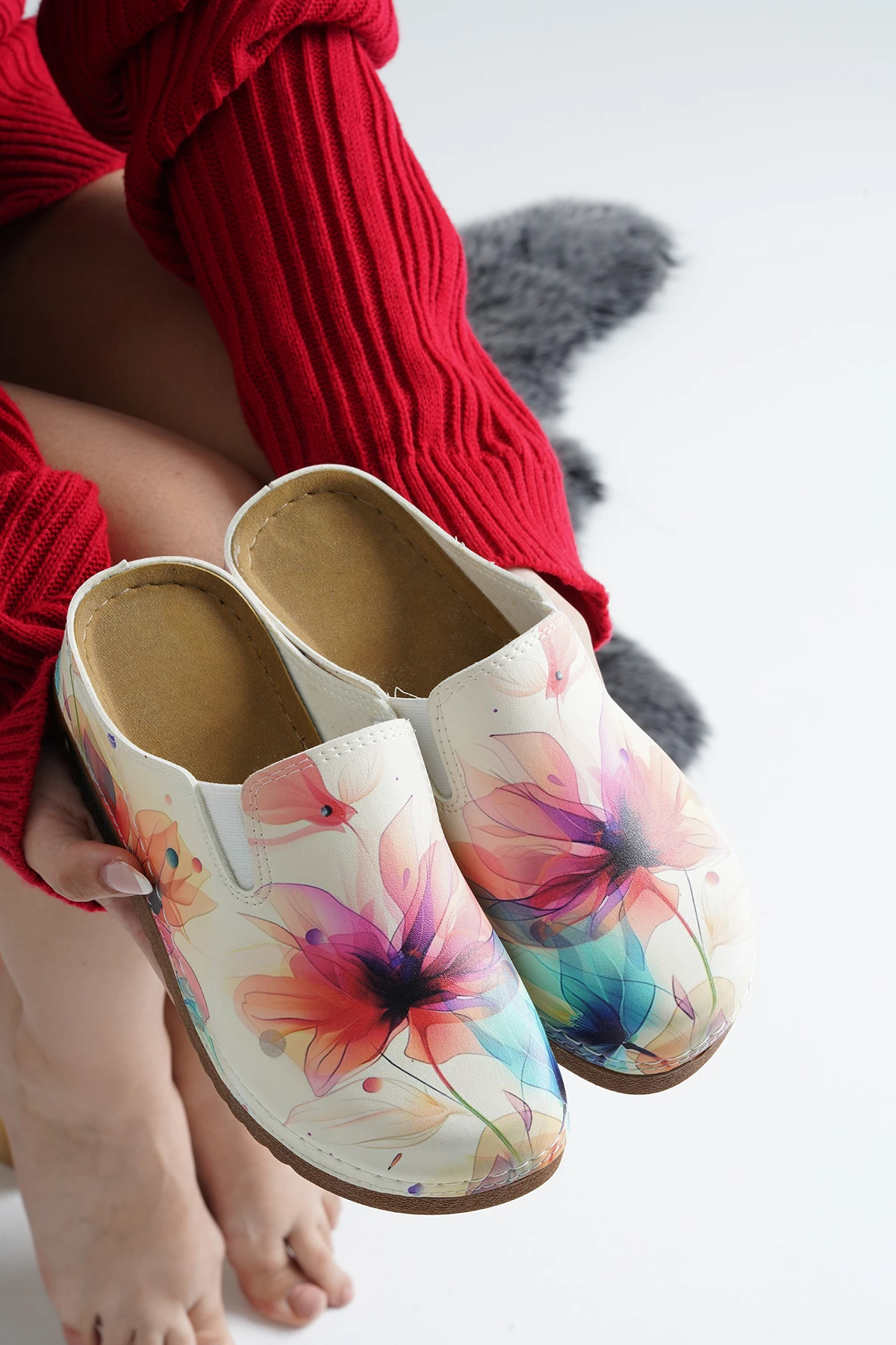 3081 Rüya Çiçek Baskılı Sek Anatomik Terlik