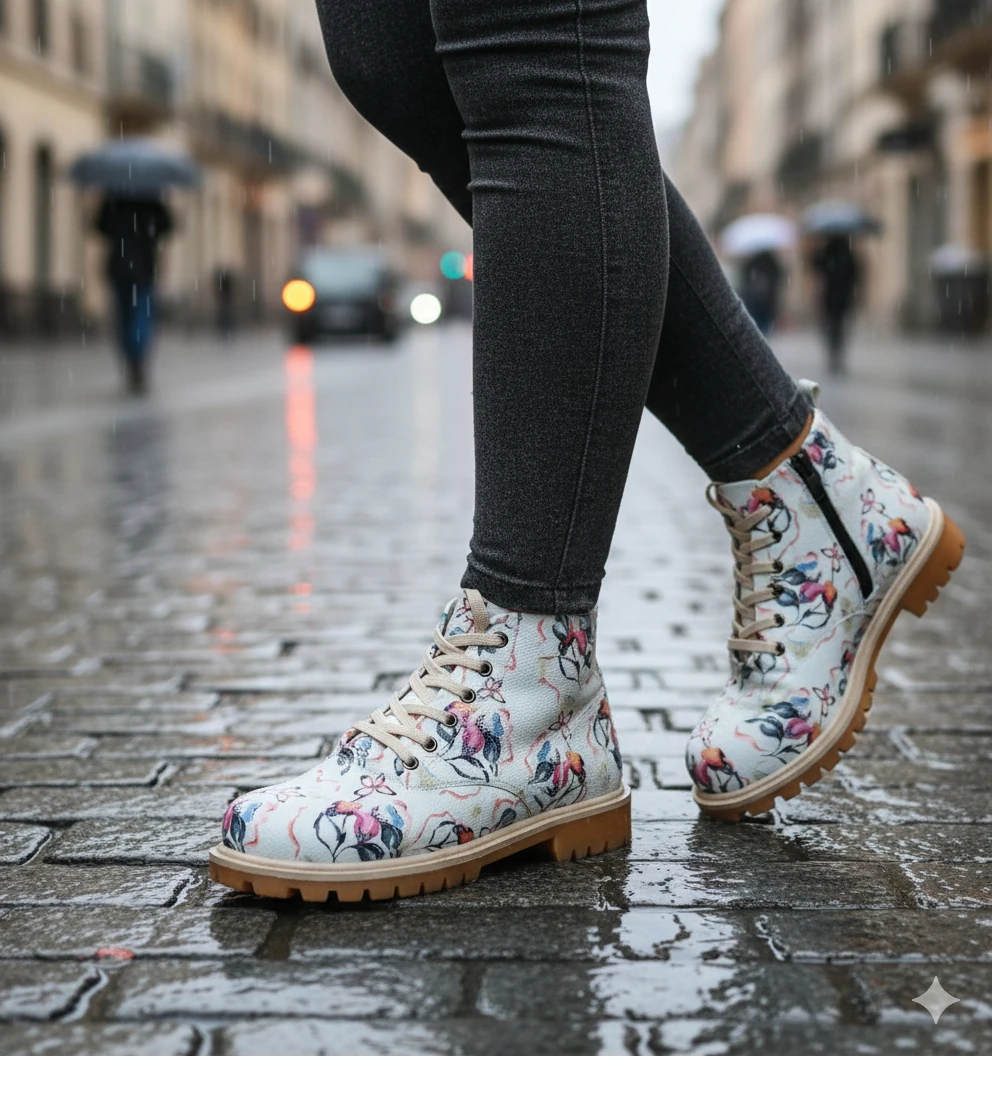 1106 Renkli Çiçek Baskılı Kışlık Bot