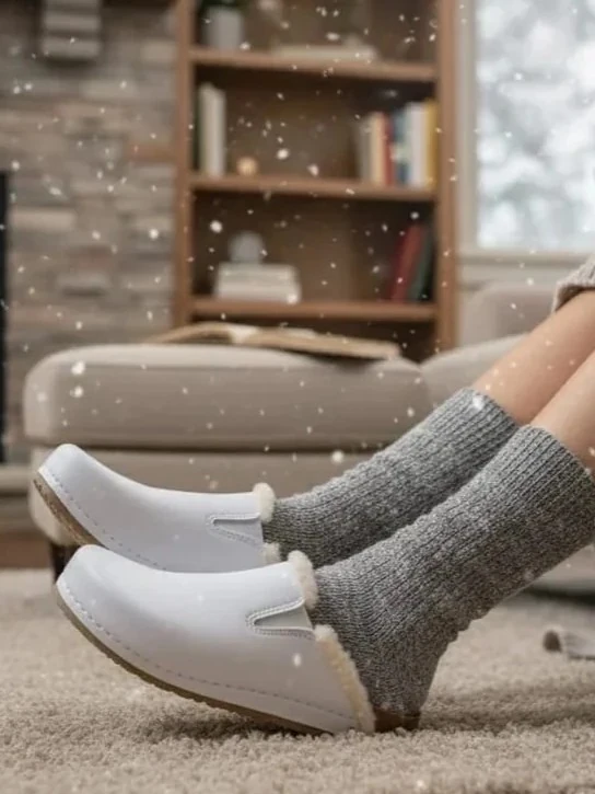 8141 Beyaz Renkli İçi Tüylü Kışlık Sek Konfort Terlik