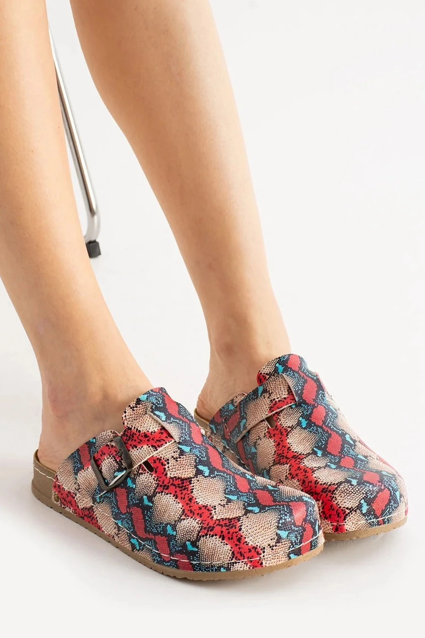 8114 Renkli Yılan Derisi Baskılı Konfort Terlik