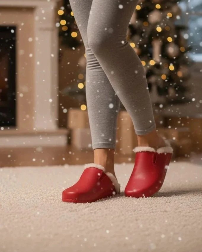 8139 Kırmızı Renkli İçi Tüylü Kışlık Sek Konfort Terlik