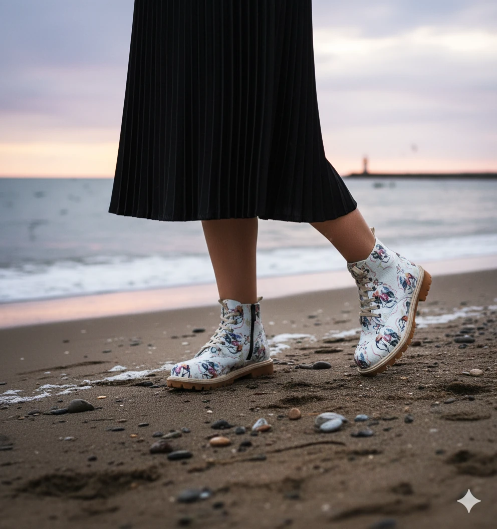 1106 Renkli Çiçek Baskılı Kışlık Bot