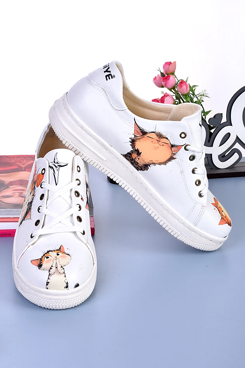 6272 Şaşkın Kedi Baskılı Sneakers