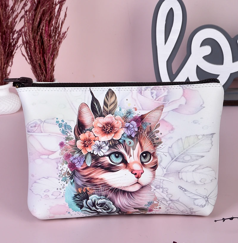 C133 Tatlı Kedi Baskılı Cüzdan