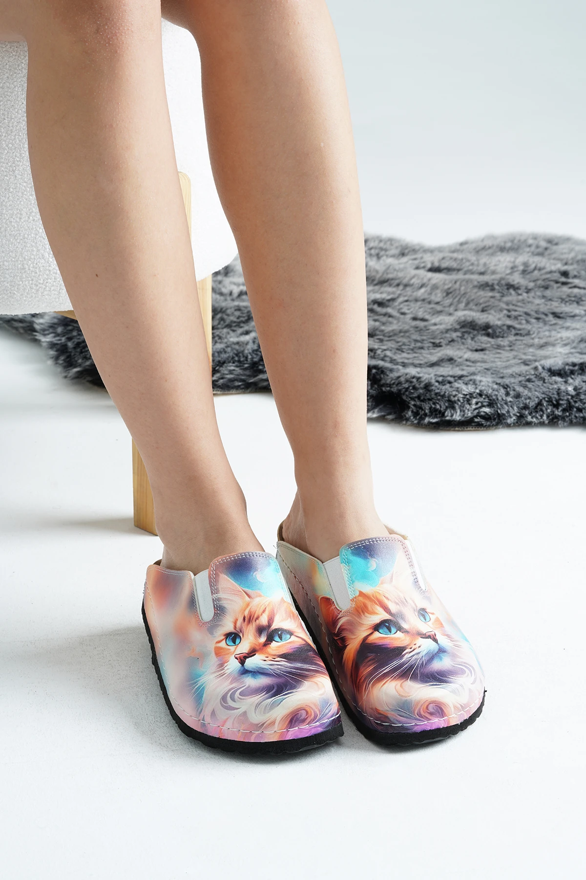 6302 Main Coon Baskılı Sabo Terlik