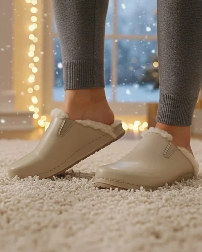 8138 Krem Renkli İçi Tüylü Kışlık Sek Konfort Terlik