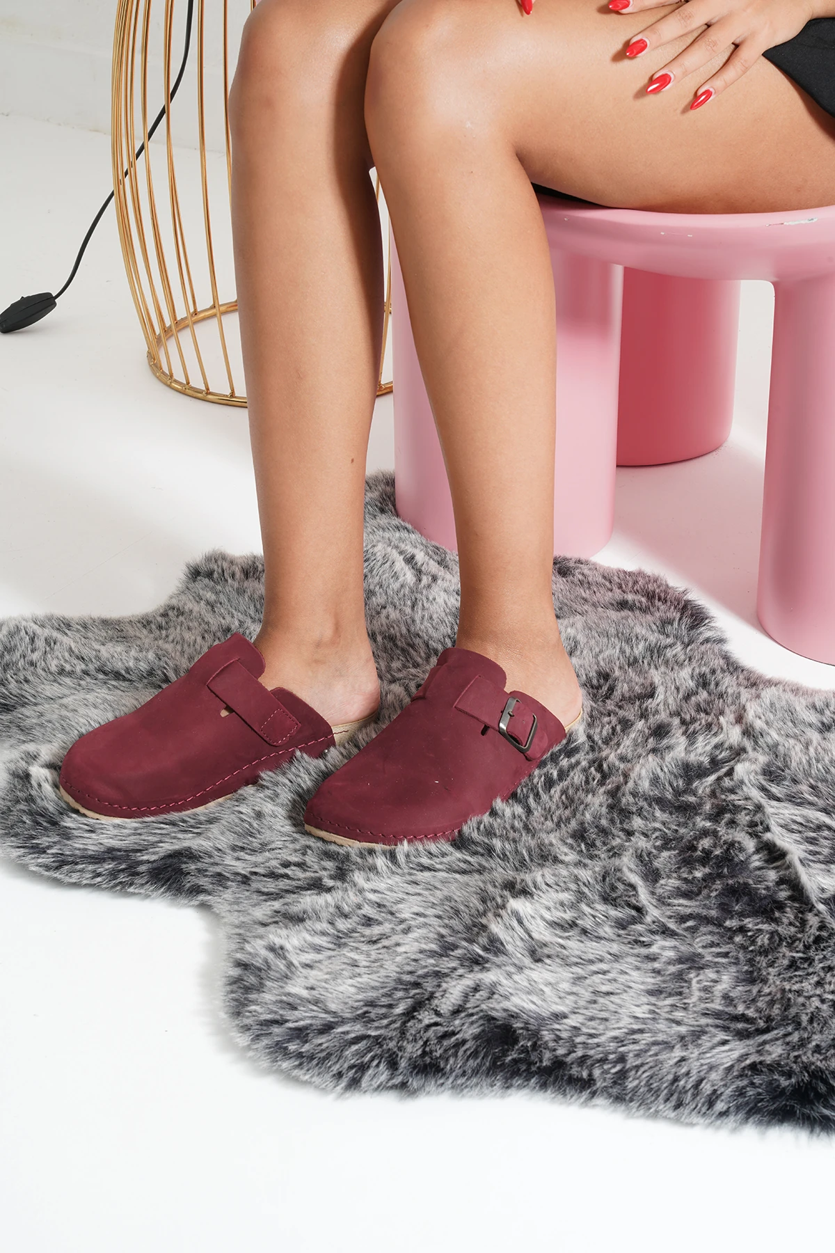 5203 Bordo Renkli Hakiki Deri Konfort Terlik