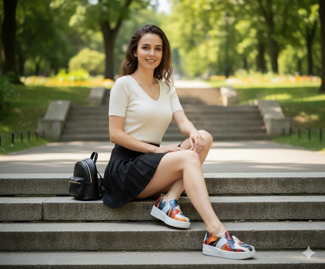 6275 Renkli Şekiller Baskılı Sneaker