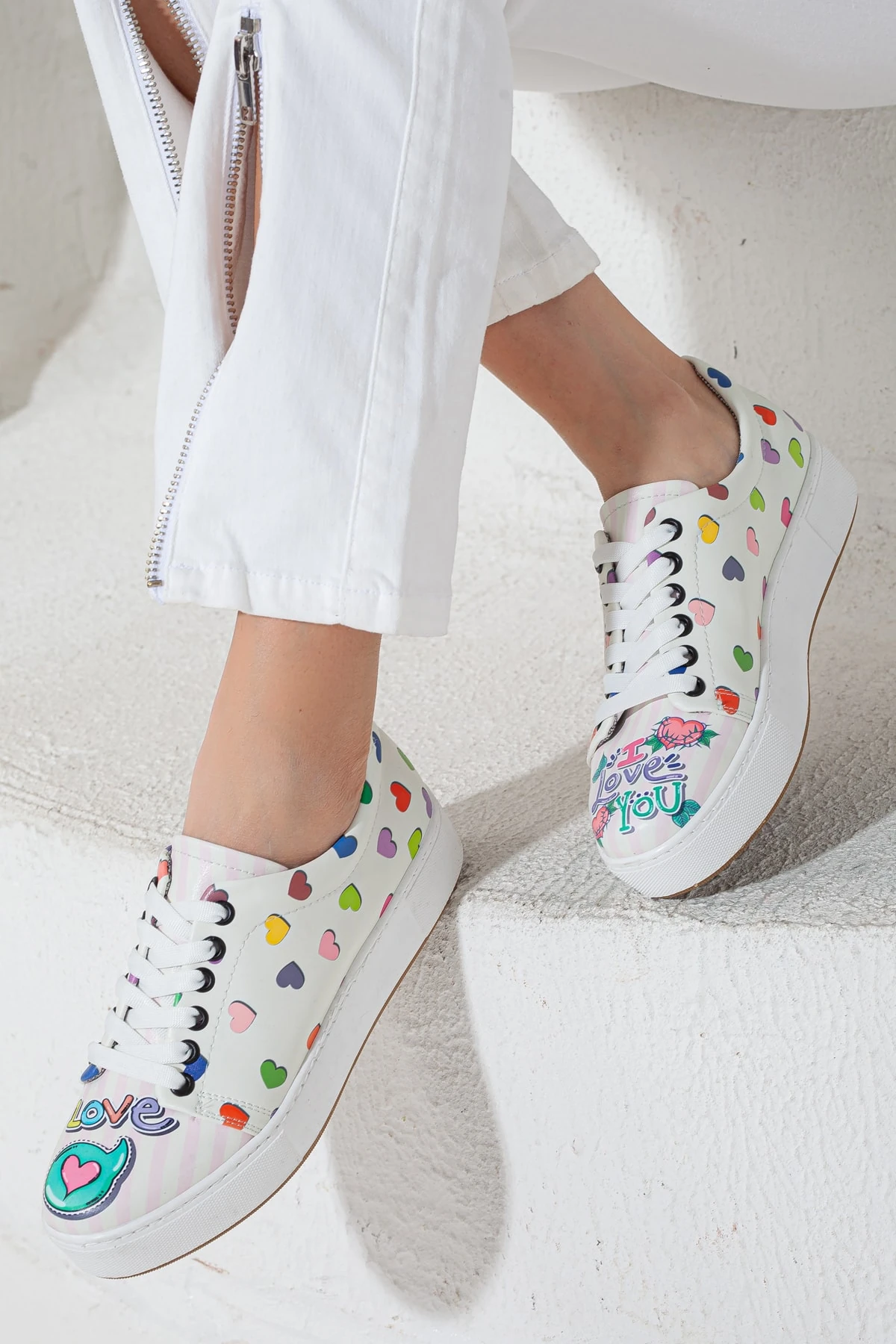 6275 I Love You Renkli Desen Tasarımlı Günlük Spor Ayakkabı