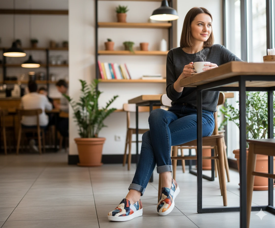 6275 Renkli Şekiller Baskılı Sneaker