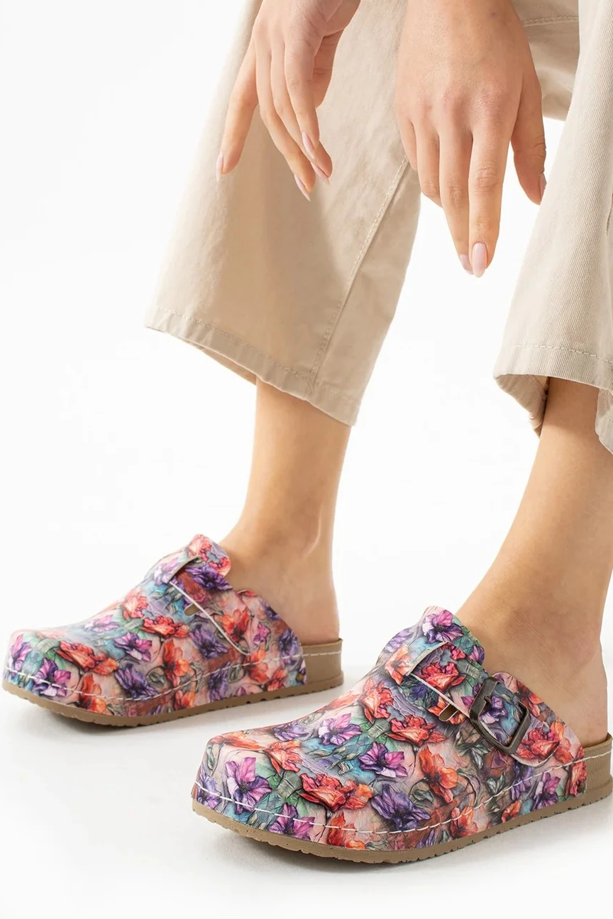 8115 Renkli Çiçekler Baskılı Konfort Terlik