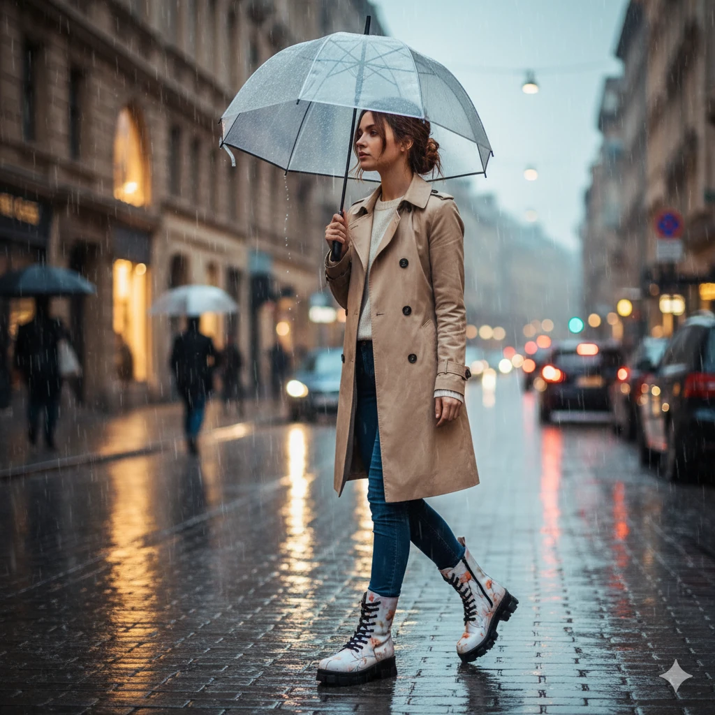 1101 Turuncu Çiçek Desenli Kışlık Uzun Bot