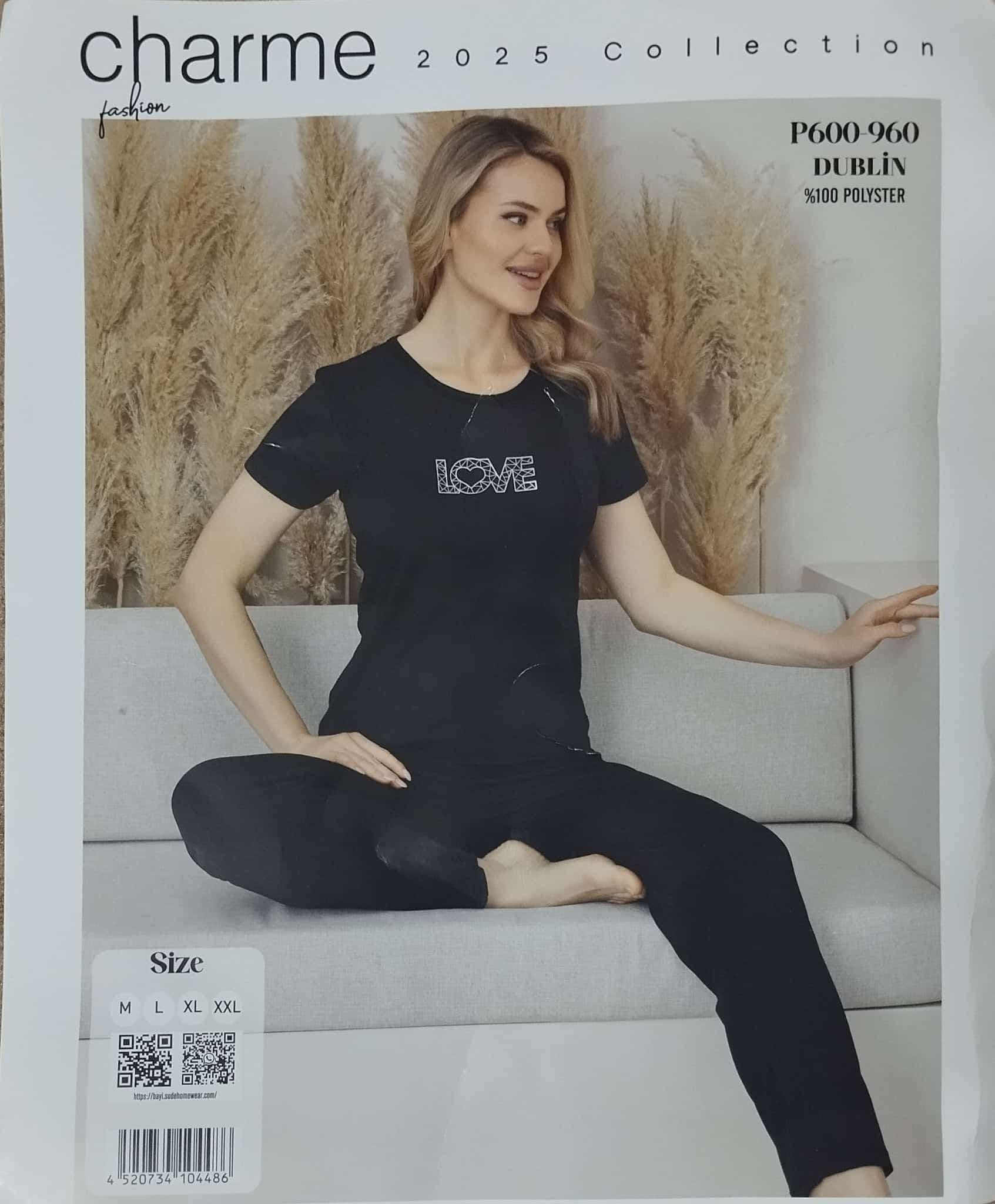 XL Beden Dublin Kumaş Fitilli Siyah Pijama Takımı