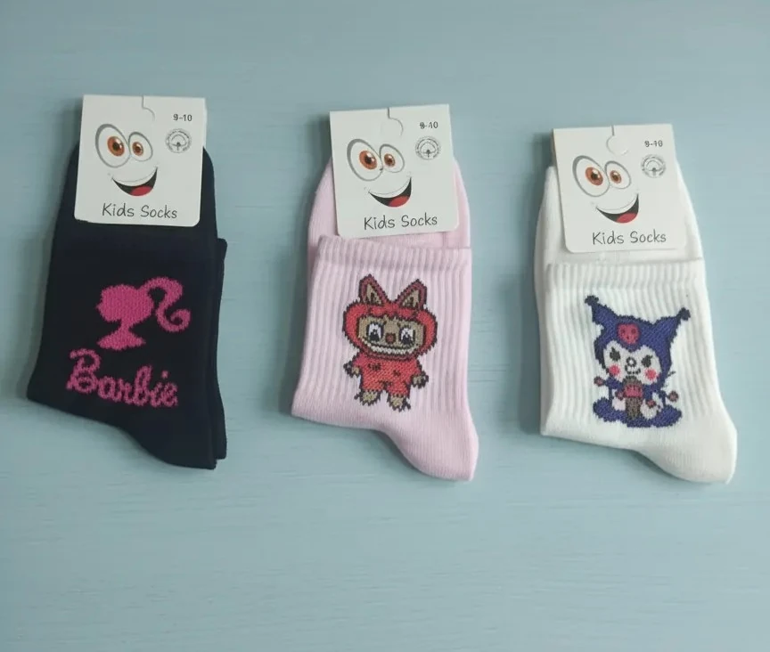 9-10 Yaş Kız Çocuk Karakter Desenli Kolej Çorap 12'Li Paket