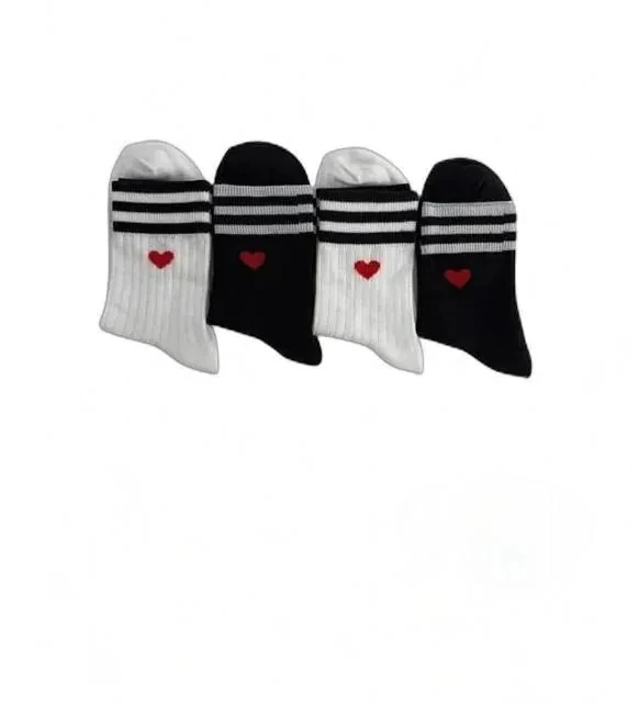 Unisex Kalpli Siyah-Beyaz Kolej Çorap 12'li Paket