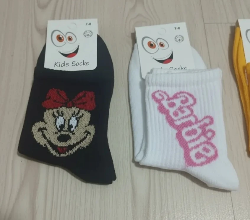 7-8 Yaş Kız Çocuk Karakter Desenli Kolej Çorap 12'Li Paket